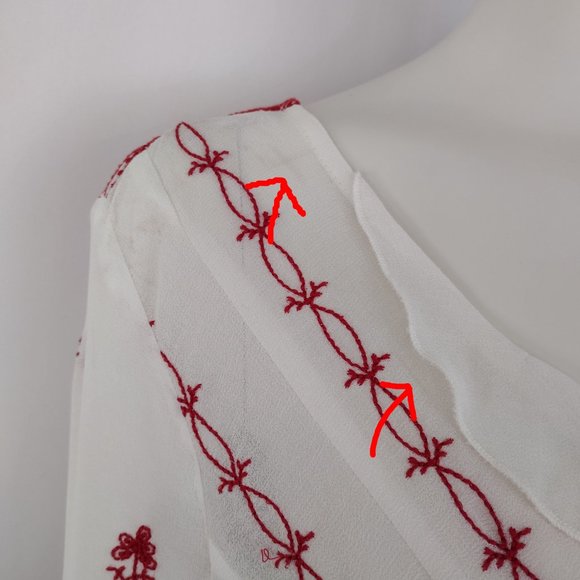 Free People White Chiffon Red Embroidered V Neck Boho Tunic Top - Picture 13 of 16